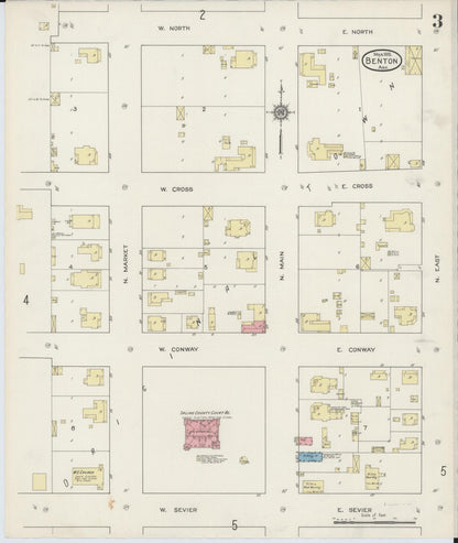 Sanborn Fire Insurance Map from Benton, Saline County, Arkansas (1915), Sheet #0003 - Complete Map Set gallery image, historic Sanborn map, vintage wall art, Arkansas Arkansas