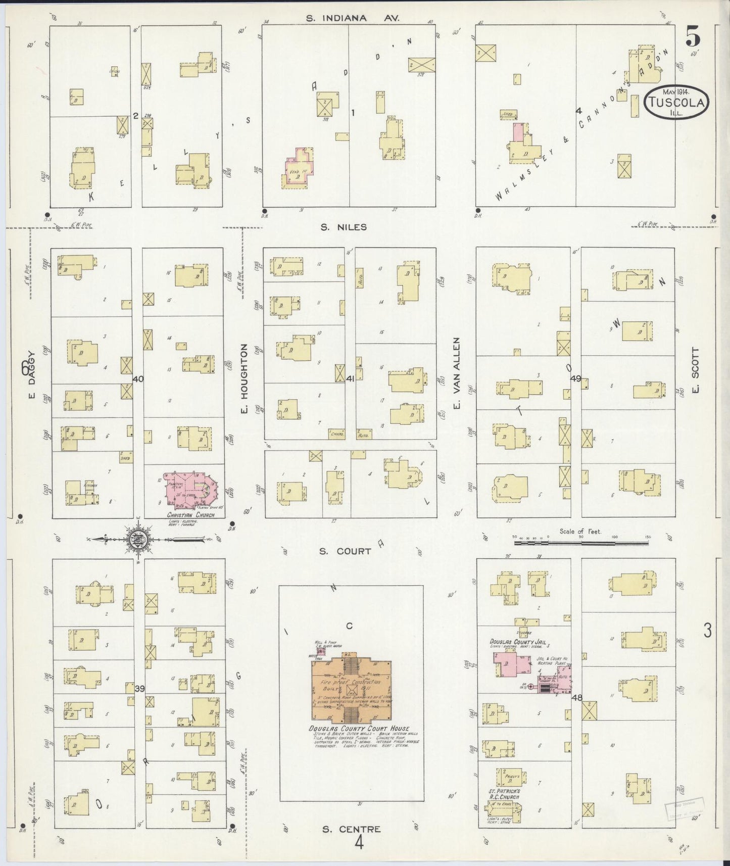 Sanborn Fire Insurance Map from Tuscola, Douglas County, Illinois (1914), Sheet #0005 - Complete Map Set gallery image, historic Sanborn map, vintage wall art, Illinois Illinois