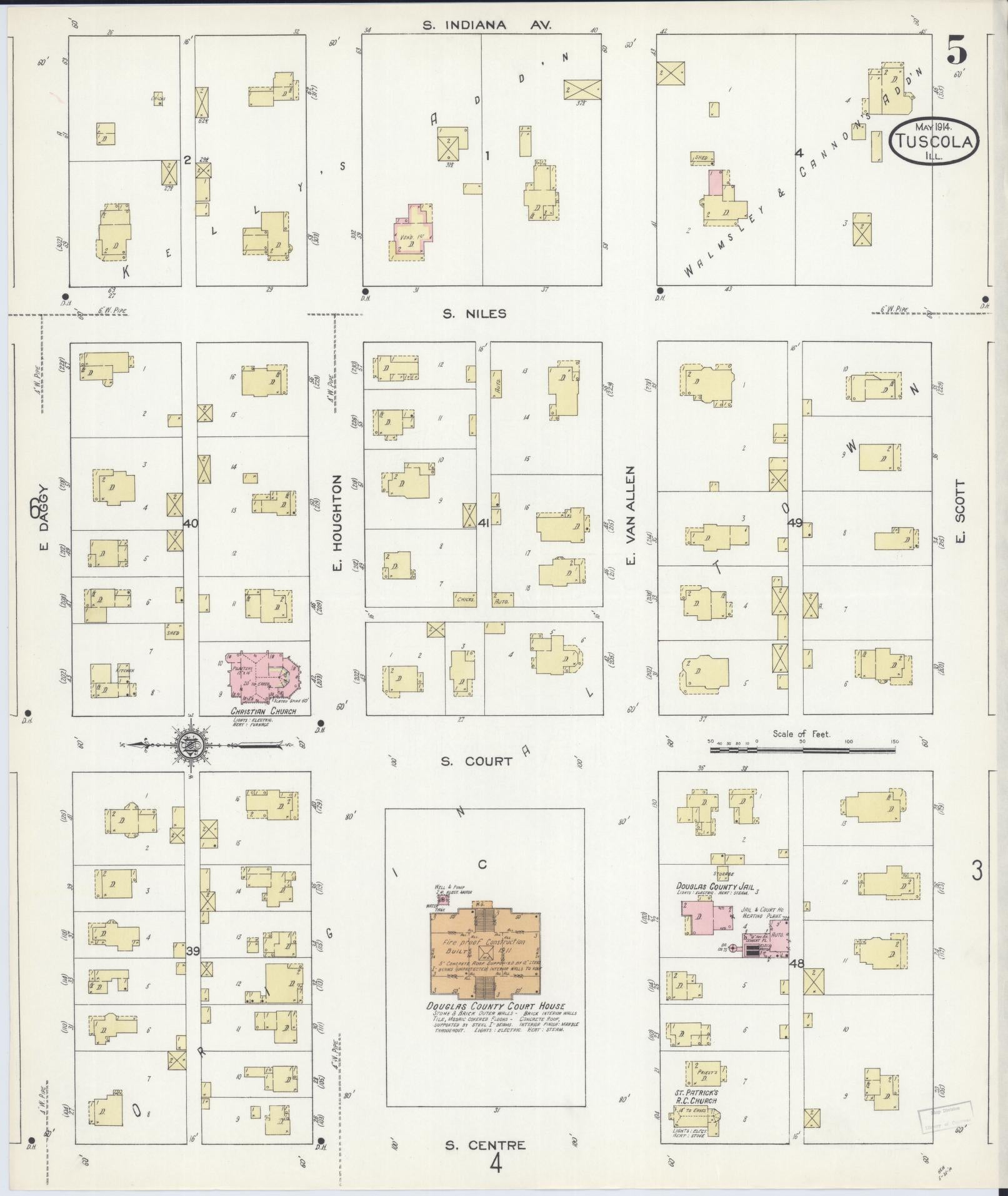 Sanborn Fire Insurance Map from Tuscola, Douglas County, Illinois (1914), Sheet #0005 - Complete Map Set gallery image, historic Sanborn map, vintage wall art, Illinois Illinois