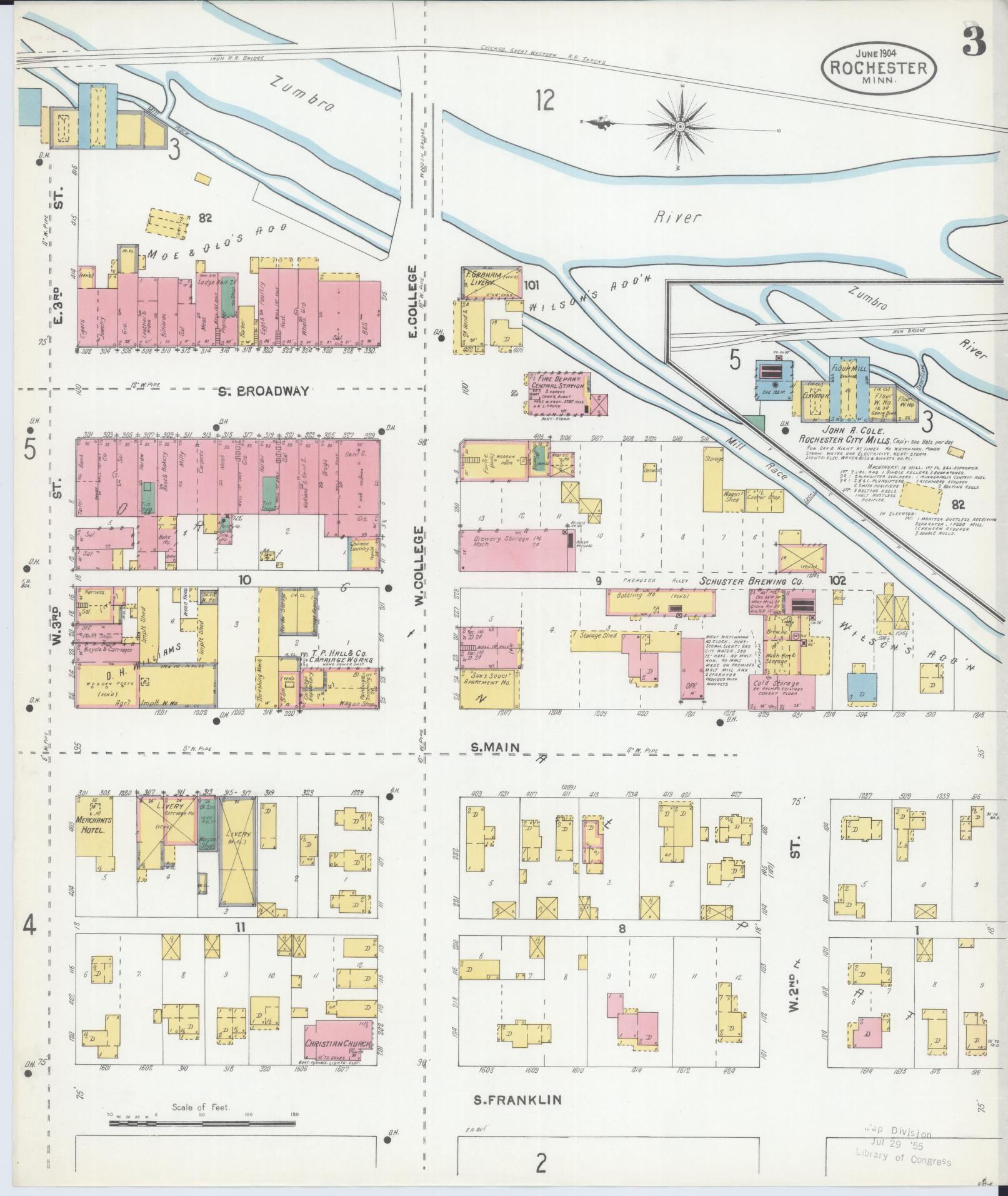 Sanborn Fire Insurance Map from Rochester, Olmsted County, Minnesota (1904), Sheet #0003 - Historic Sanborn Fire Insurance Map Print, vintage old map wall art, antique decor, genealogy gift, Minnesota Minnesota map