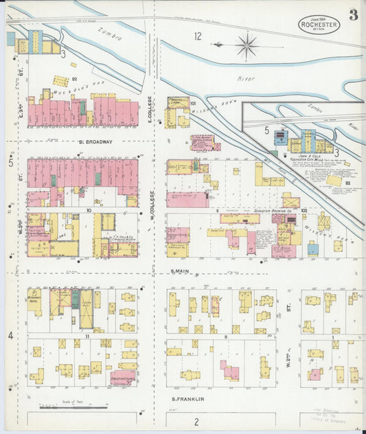 Sanborn Fire Insurance Map from Rochester, Olmsted County, Minnesota (1904), Sheet #0003 - Historic Sanborn Fire Insurance Map Print, vintage old map wall art, antique decor, genealogy gift, Minnesota Minnesota map