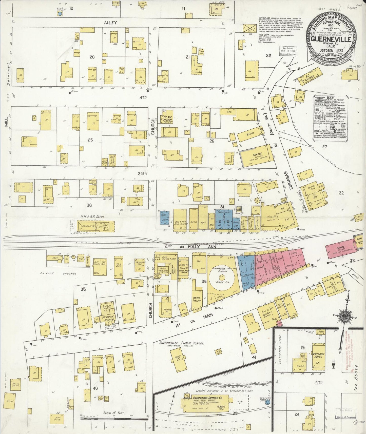 Sanborn Fire Insurance Map from Guerneville, Sonoma County, California (1923), Sheet #0001 - Historic Sanborn Fire Insurance Map Print, vintage old map wall art, antique decor, genealogy gift, California California map