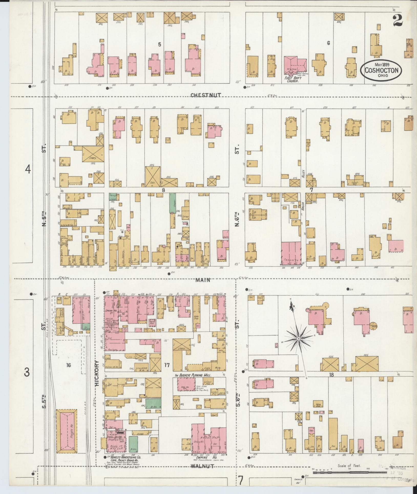 Sanborn Fire Insurance Map from Coshocton, Coshocton County, Ohio (1899), Sheet #0002 - Historic Sanborn Fire Insurance Map Print, vintage old map wall art, antique decor, genealogy gift, Ohio Ohio map