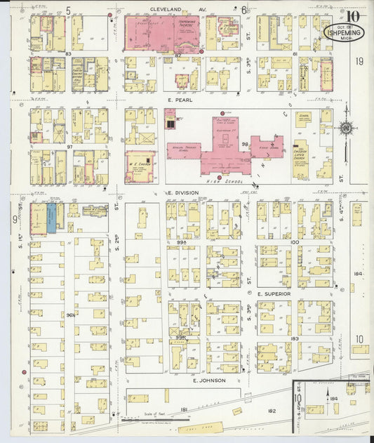 Sanborn Fire Insurance Map from Ishpeming, Marquette County, Michigan (1917), Sheet #0010 - Historic Sanborn Fire Insurance Map Print, vintage old map wall art, antique decor, genealogy gift, Michigan Michigan map