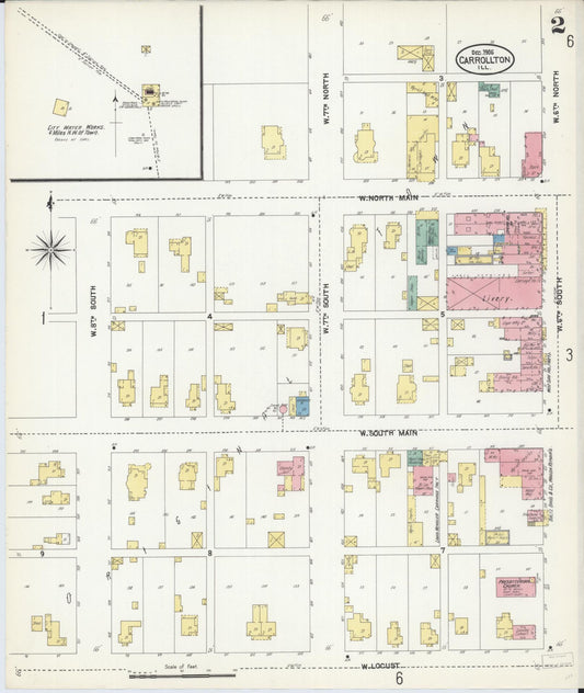 Sanborn Fire Insurance Map from Carrollton, Greene County, Illinois (1906), Sheet #0002 - Historic Sanborn Fire Insurance Map Print, vintage old map wall art, antique decor, genealogy gift, Illinois Illinois map
