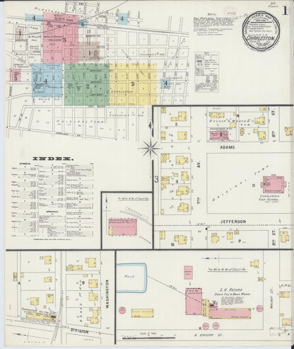 Sanborn Fire Insurance Map from Charleston, Coles County, Illinois (1896), Sheet #0001 - Complete Map Set gallery image, historic Sanborn map, vintage wall art, Illinois Illinois