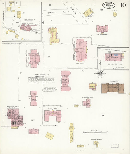 Sanborn Fire Insurance Map from Pullman, Whitman County, Washington (1908), Sheet #0010 - Historic Sanborn Fire Insurance Map Print, vintage old map wall art, antique decor, genealogy gift, Washington Washington map