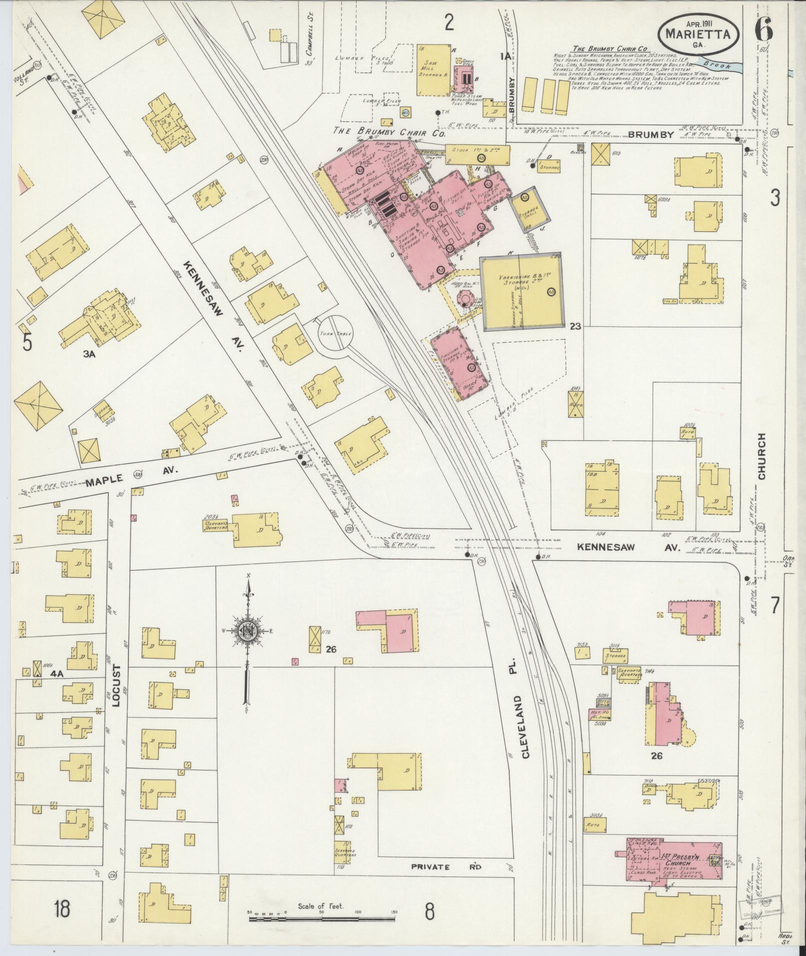 Sanborn Fire Insurance Map from Marietta, Cobb County, Georgia (1911), Sheet #0006 - Complete Map Set gallery image, historic Sanborn map, vintage wall art, Georgia Georgia