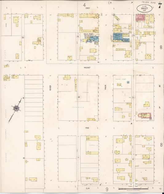 Sanborn Fire Insurance Map from Hailey, Blaine County, Idaho (1931), Sheet #0007 - Historic Sanborn Fire Insurance Map Print, vintage old map wall art, antique decor, genealogy gift, Idaho Idaho map