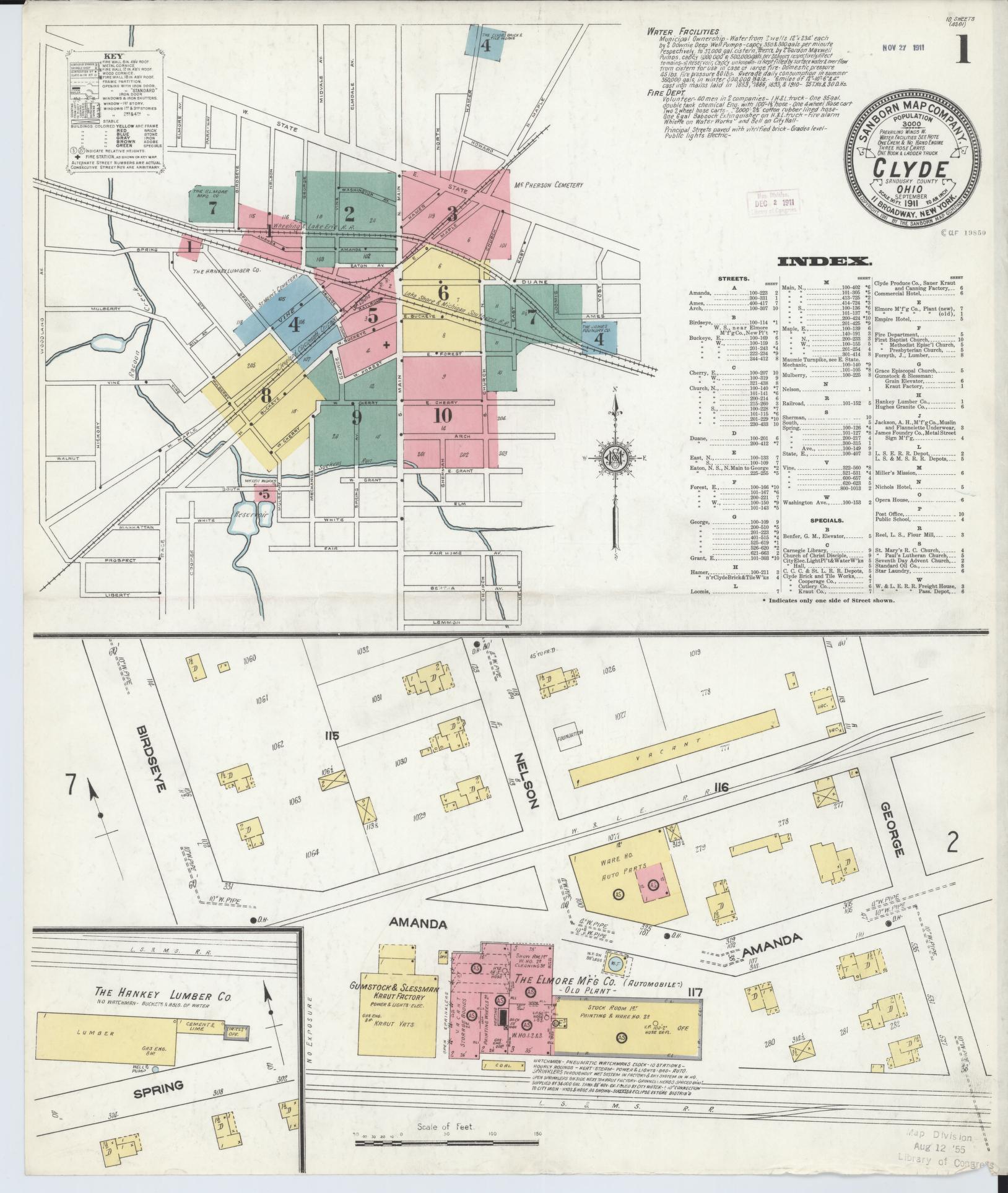 Sanborn Fire Insurance Map from Clyde, Sandusky County, Ohio (1911), Sheet #0001 - Complete Map Set gallery image, historic Sanborn map, vintage wall art, Ohio Ohio