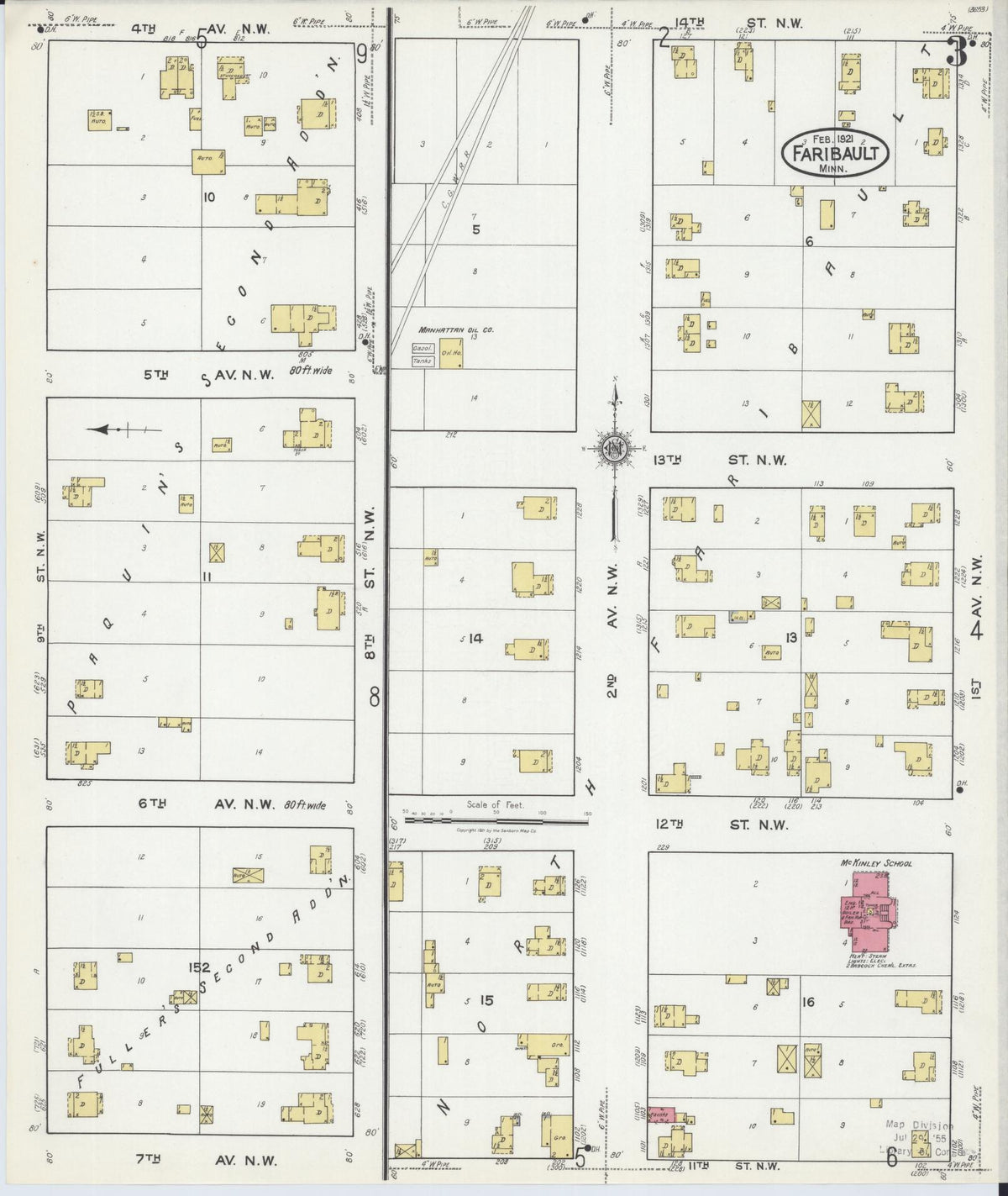 Sanborn Fire Insurance Map from Faribault, Rice County, Minnesota (1921), Sheet #0003 - Complete Map Set gallery image, historic Sanborn map, vintage wall art, Minnesota Minnesota