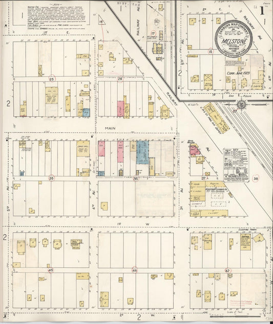 Sanborn Fire Insurance Map from Melstone, Musselshell County, Montana (1929), Sheet #0001 - Complete Map Set gallery image, historic Sanborn map, vintage wall art, Montana Montana