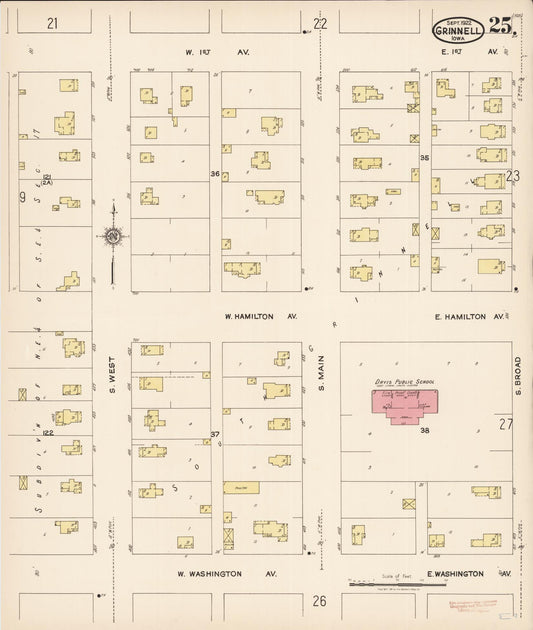 Sanborn Fire Insurance Map from Grinnell, Poweshiek County, Iowa (1922), Sheet #0025 - Historic Sanborn Fire Insurance Map Print, vintage old map wall art