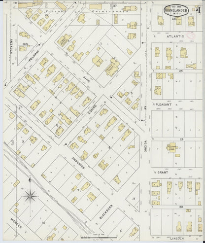 Sanborn Fire Insurance Map from Rhinelander, Oneida County, Wisconsin (1894), Sheet #0004 - Complete Map Set gallery image, historic Sanborn map, vintage wall art, Wisconsin Wisconsin