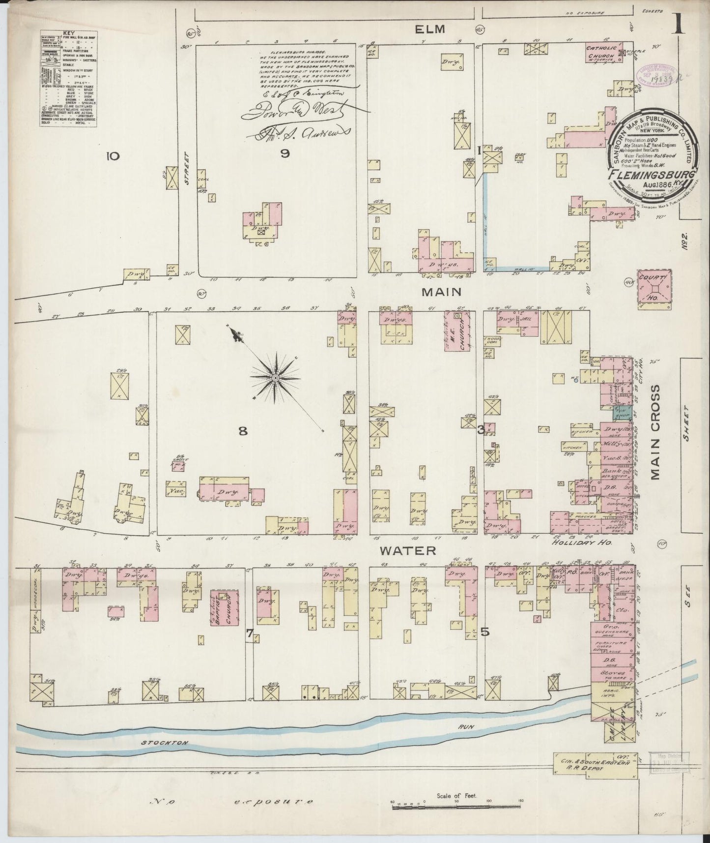 Sanborn Fire Insurance Map from Flemingsburg, Fleming County, Kentucky (1886), Sheet #0001 - Complete Map Set gallery image, historic Sanborn map, vintage wall art, Kentucky Kentucky