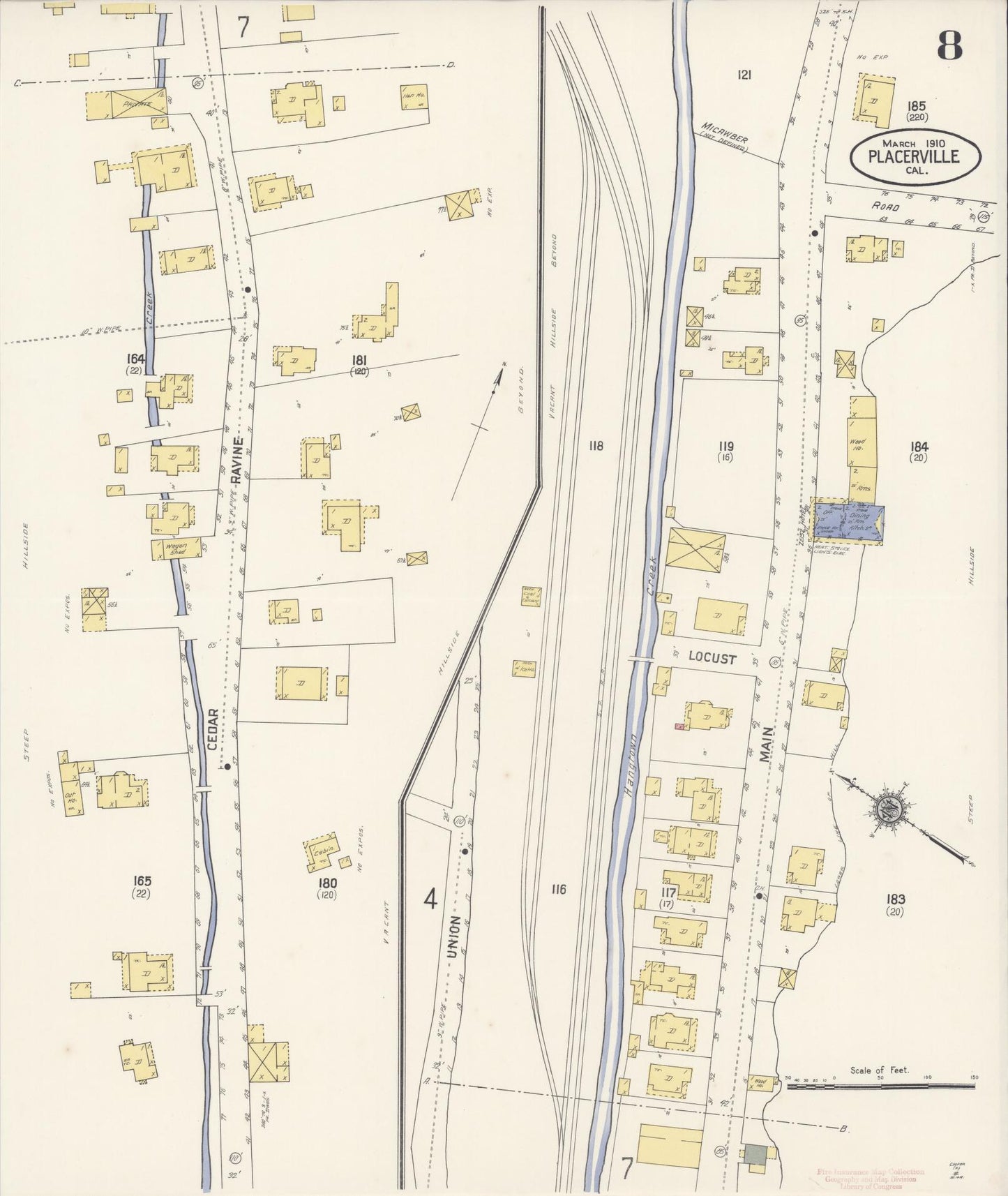 Sanborn Fire Insurance Map from Placerville, El Dorado County, California (1910), Sheet #0008 - Complete Map Set gallery image, historic Sanborn map, vintage wall art, California California