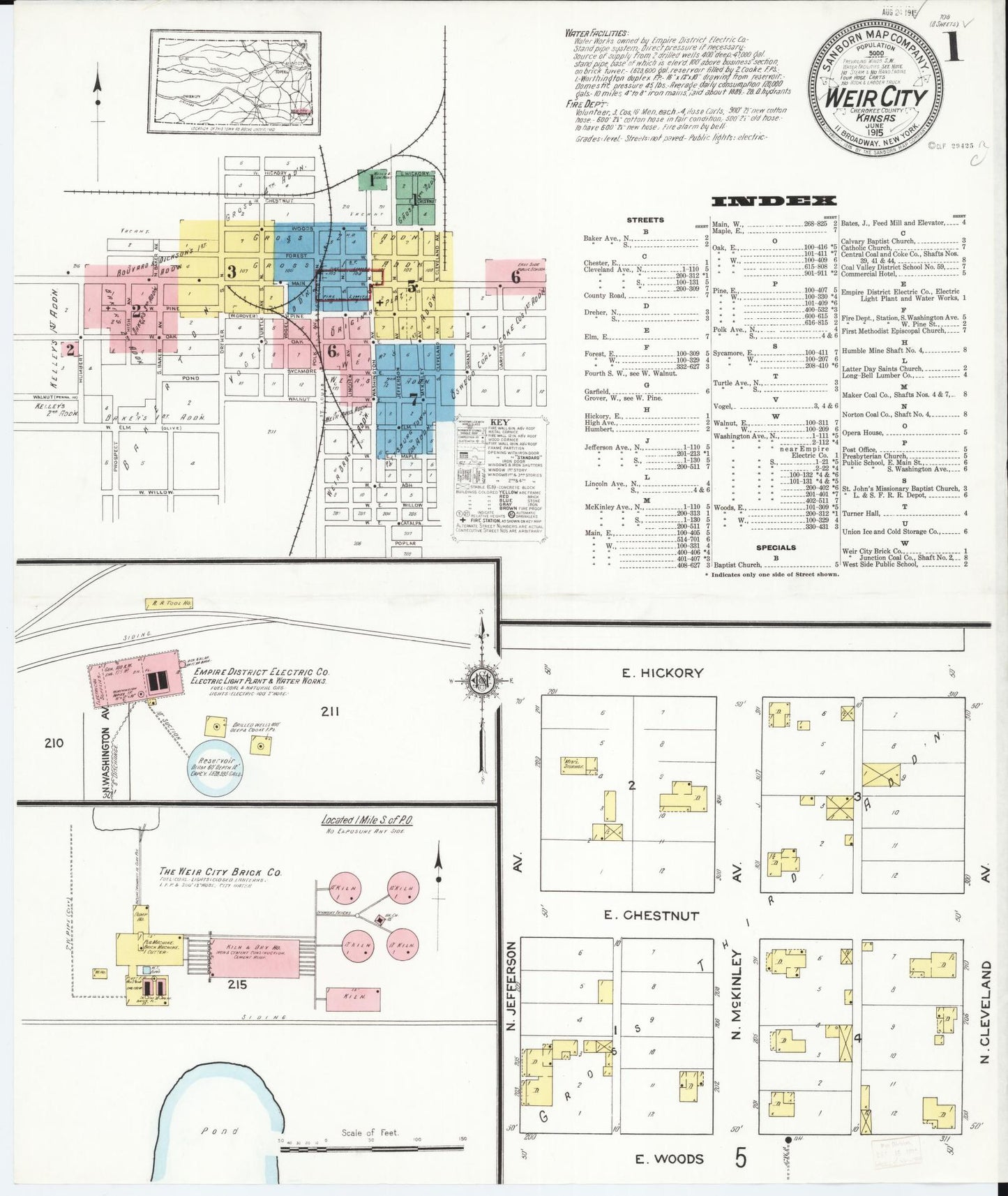 Sanborn Fire Insurance Map from Weir, Cherokee County, Kansas (1915), Sheet #0001 - Complete Map Set gallery image, historic Sanborn map, vintage wall art, Kansas Kansas