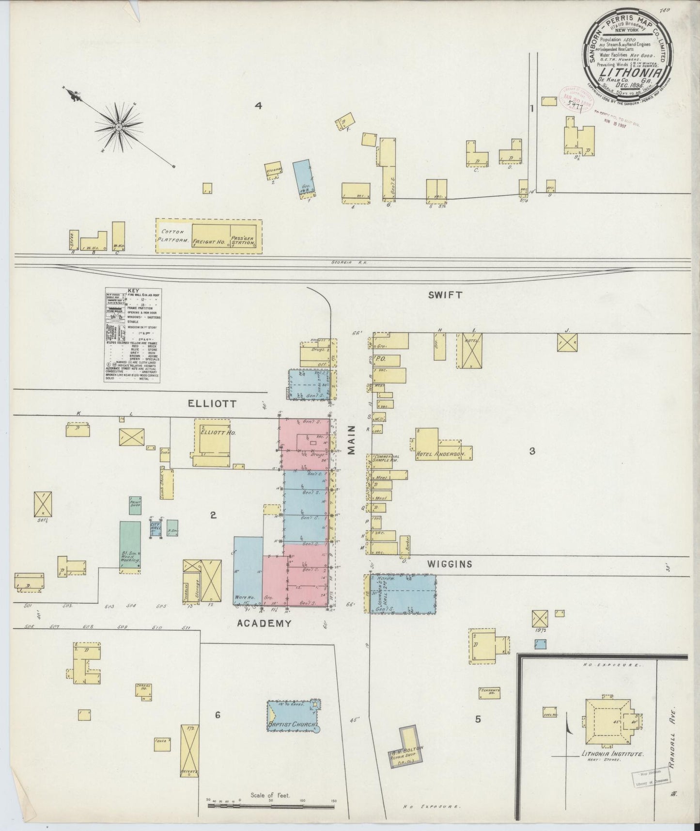 Sanborn Fire Insurance Map from Lithonia, Dekalb County, Georgia (1895), Sheet #0001 - Historic Sanborn Fire Insurance Map Print, vintage old map wall art, antique decor, genealogy gift, Georgia Georgia map