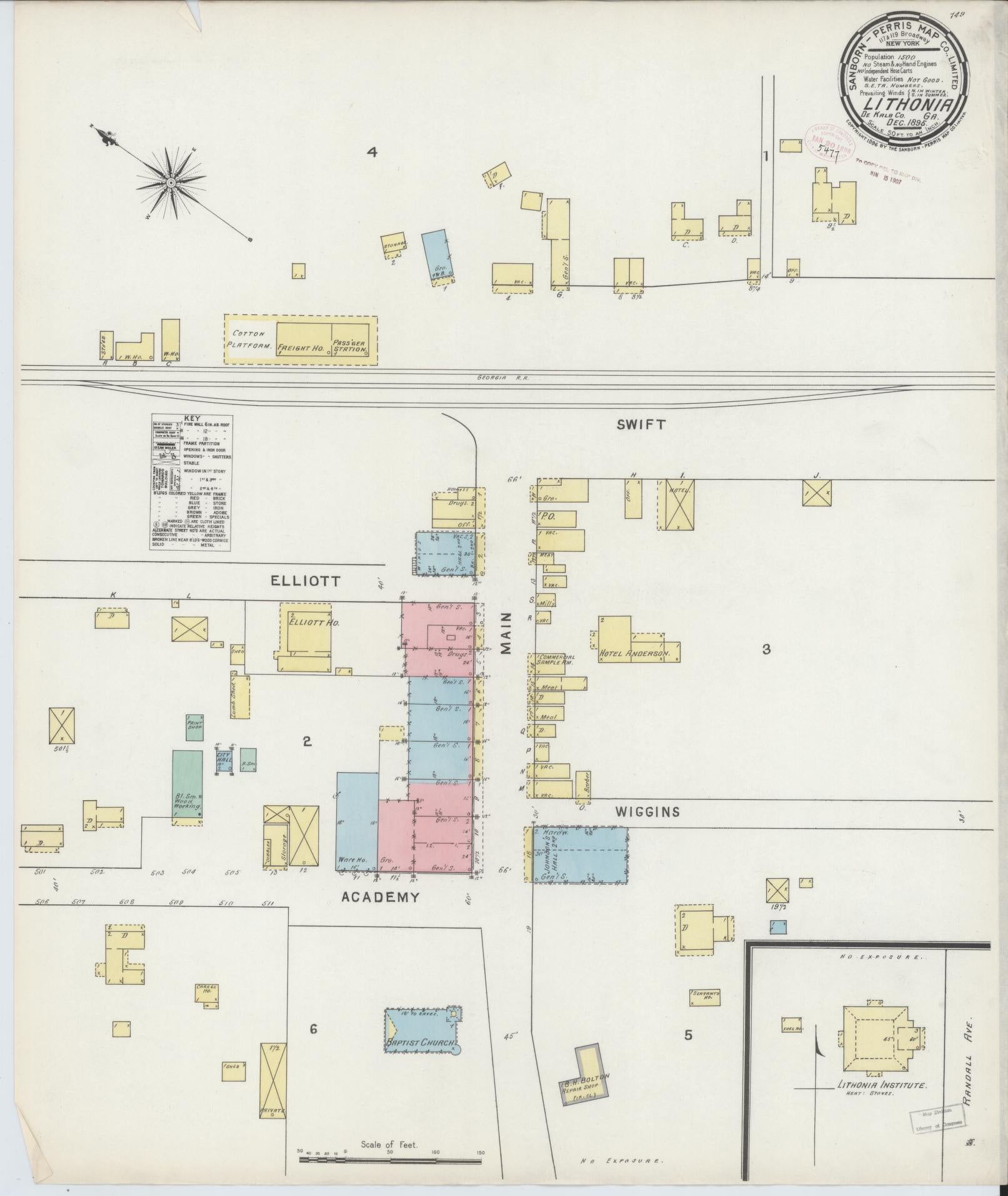 Sanborn Fire Insurance Map from Lithonia, Dekalb County, Georgia (1895), Sheet #0001 - Historic Sanborn Fire Insurance Map Print, vintage old map wall art, antique decor, genealogy gift, Georgia Georgia map
