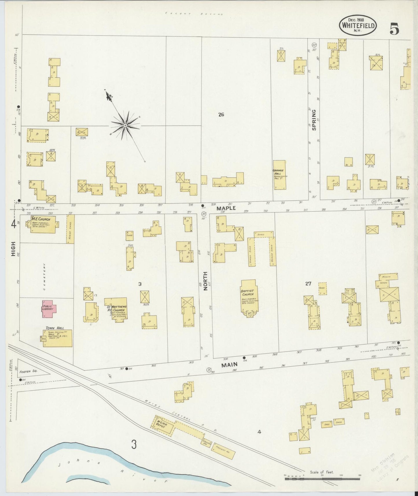 Sanborn Fire Insurance Map from Whitefield, Coos County, New Hampshire (1908), Sheet #0005 - Complete Map Set gallery image, historic Sanborn map, vintage wall art, New Hampshire New Hampshire