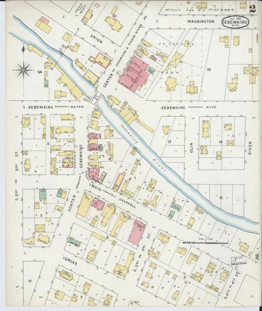 Sanborn Fire Insurance Map from Sebewaing, Huron County, Michigan (1895), Sheet #0002 - Historic Sanborn Fire Insurance Map Print, vintage old map wall art, antique decor, genealogy gift, Michigan Michigan map