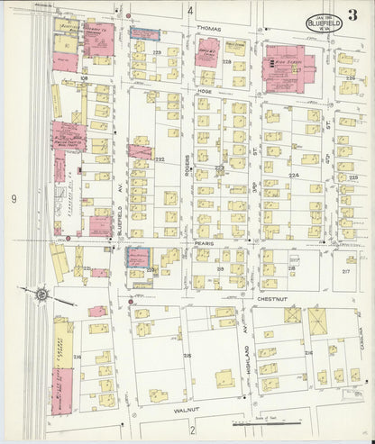 Sanborn Fire Insurance Map from Bluefield, Mercer County, West Virginia (1914), Sheet #0003 - Complete Map Set gallery image, historic Sanborn map, vintage wall art, West Virginia West Virginia