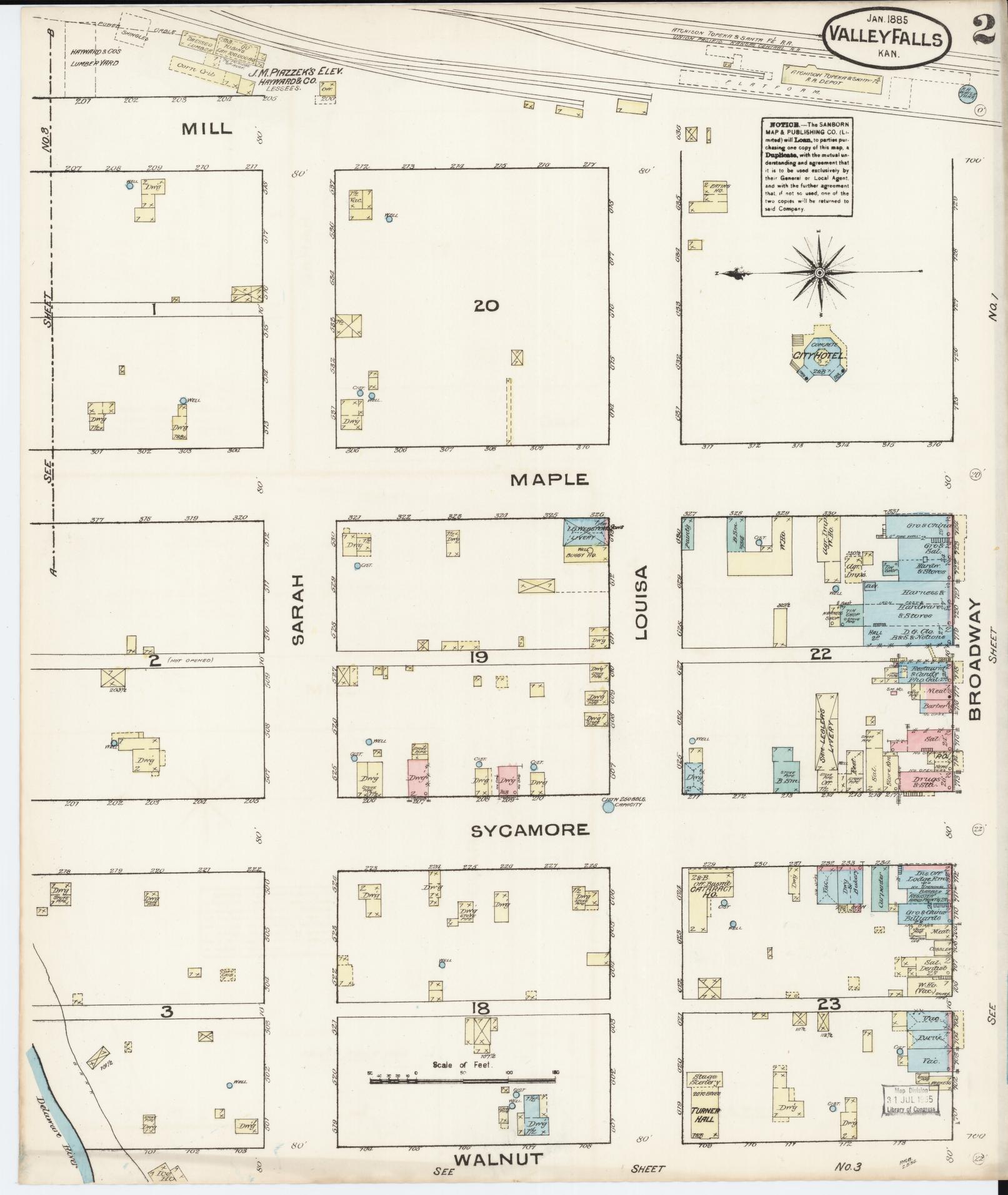 Sanborn Fire Insurance Map from Valley Falls, Jefferson County, Kansas (1885), Sheet #0002 - Historic Sanborn Fire Insurance Map Print, vintage old map wall art, antique decor, genealogy gift, Kansas Kansas map