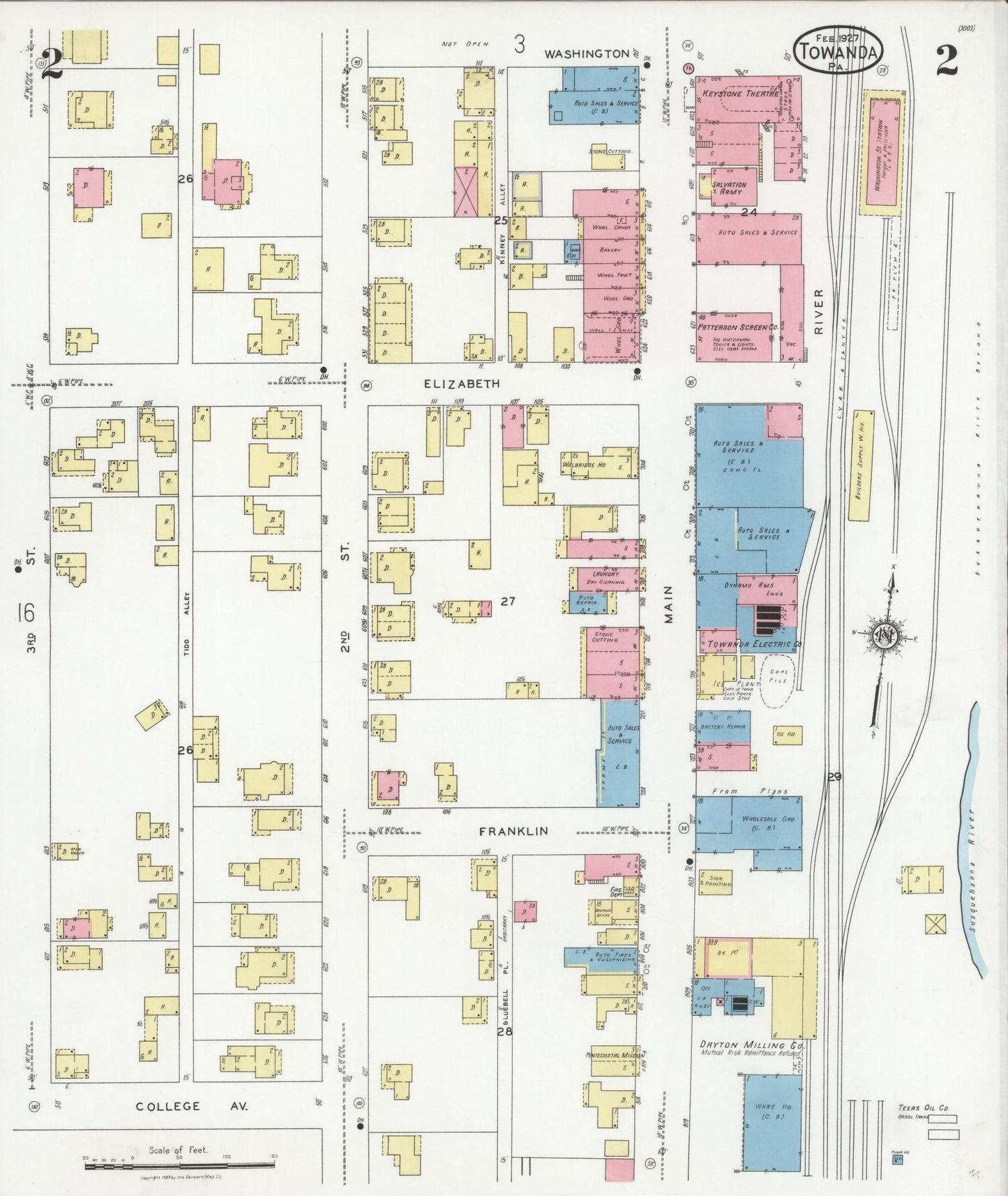 Sanborn Fire Insurance Map from Towanda, Bradford County, Pennsylvania (1927), Sheet #0002 - Complete Map Set gallery image, historic Sanborn map, vintage wall art, Pennsylvania Pennsylvania