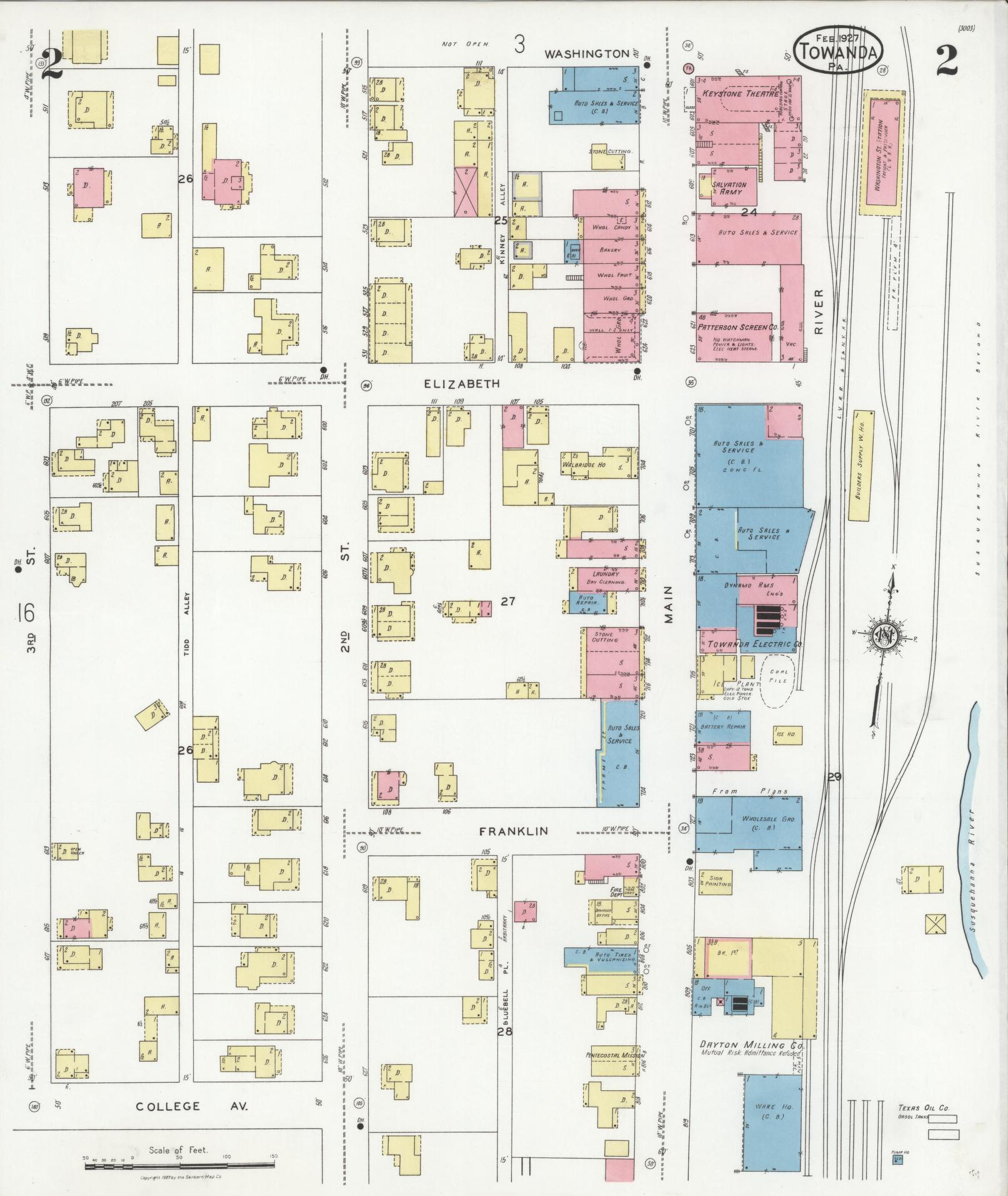 Sanborn Fire Insurance Map from Towanda, Bradford County, Pennsylvania (1927), Sheet #0002 - Complete Map Set gallery image, historic Sanborn map, vintage wall art, Pennsylvania Pennsylvania
