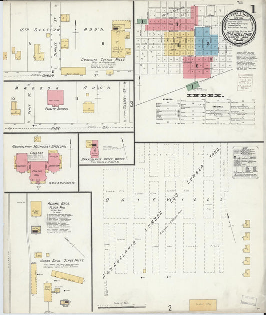 Sanborn Fire Insurance Map from Arkadelphia, Clark County, Arkansas (1901), Sheet #0001 - Historic Sanborn Fire Insurance Map Print, vintage old map wall art, antique decor, genealogy gift, Arkansas Arkansas map