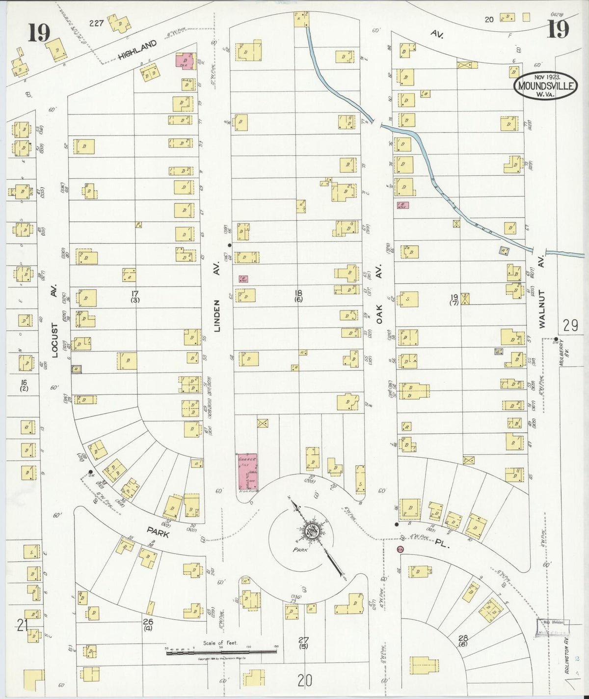 Sanborn Fire Insurance Map from Moundsville, Marshall County, West Virginia (1923), Sheet #0019 - Complete Map Set gallery image, historic Sanborn map, vintage wall art, West Virginia West Virginia