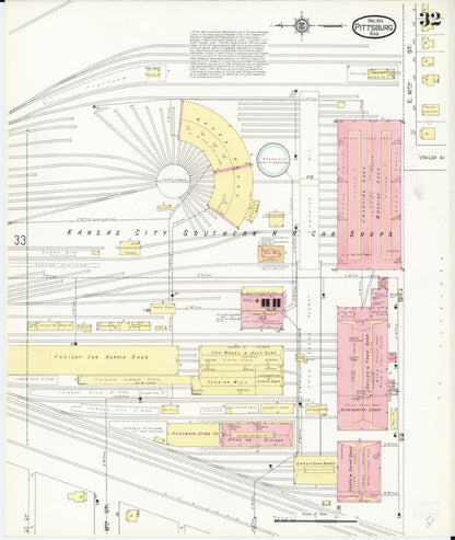 Sanborn Fire Insurance Map from Pittsburg, Crawford County, Kansas (1913), Sheet #0032 - Complete Map Set gallery image, historic Sanborn map, vintage wall art, Kansas Kansas