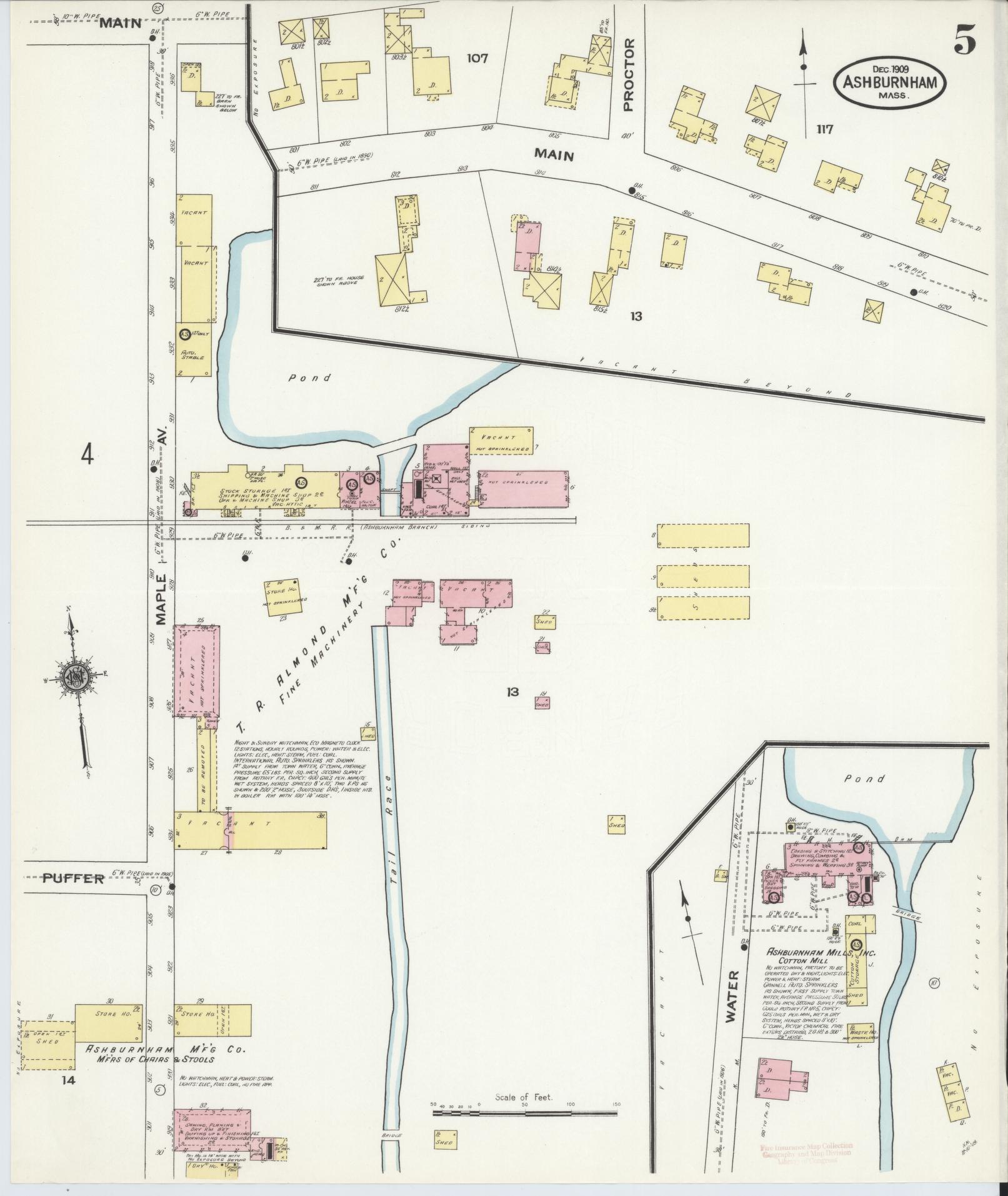Sanborn Fire Insurance Map from Ashburnham, Worcester County, Massachusetts (1909), Sheet #0005 - Complete Map Set gallery image, historic Sanborn map, vintage wall art, Massachusetts Massachusetts