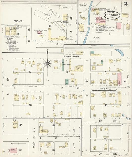 Sanborn Fire Insurance Map from Sprague, Lincoln County, Washington (1890), Sheet #0002 - Historic Sanborn Fire Insurance Map Print, vintage old map wall art, antique decor, genealogy gift, Washington Washington map