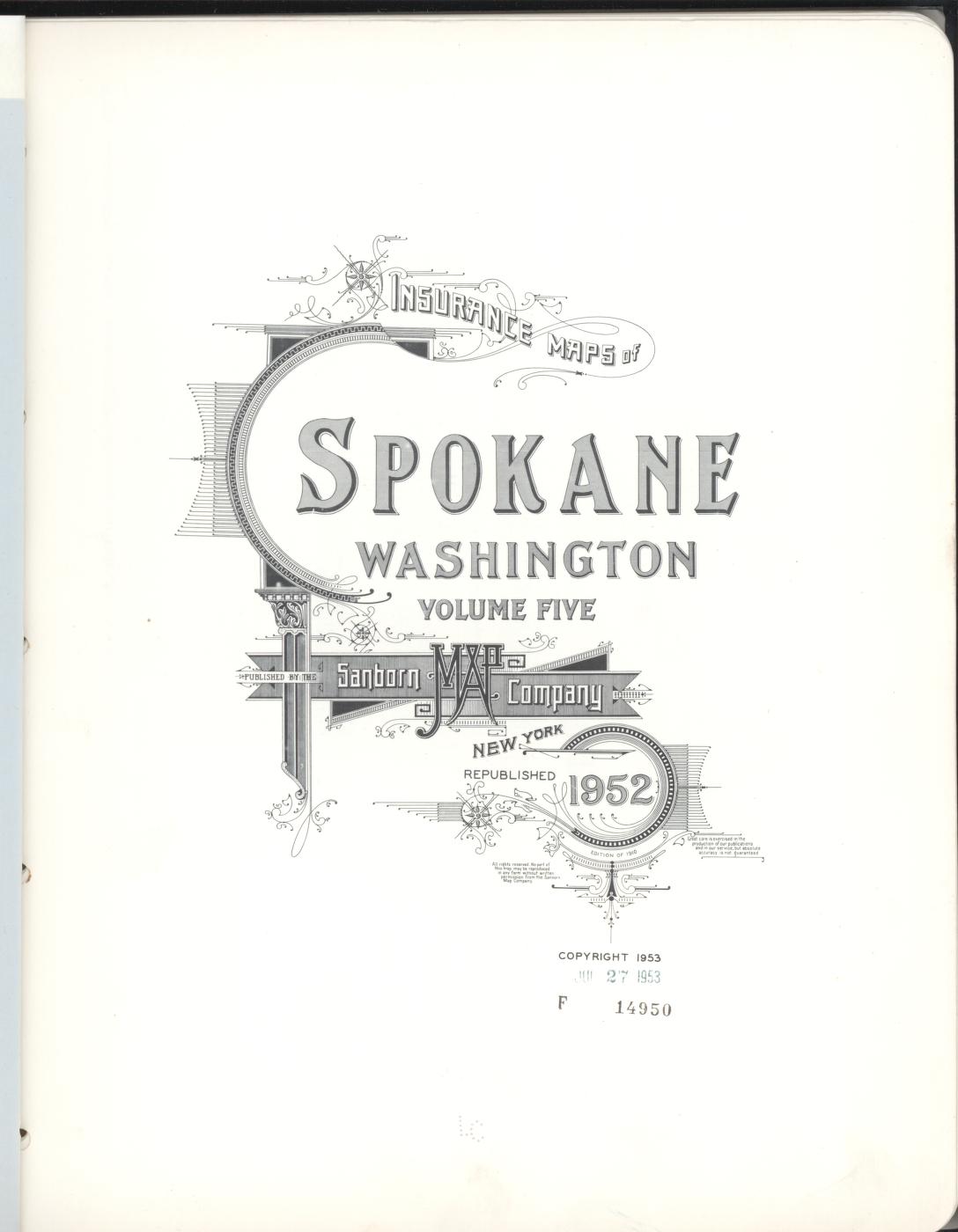 Sanborn Fire Insurance Map from Spokane, Spokane County, Washington (1952), Sheet #0001 - Complete Map Set gallery image, historic Sanborn map, vintage wall art, Washington Washington