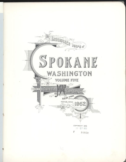 Sanborn Fire Insurance Map from Spokane, Spokane County, Washington (1952), Sheet #0001 - Complete Map Set gallery image, historic Sanborn map, vintage wall art, Washington Washington