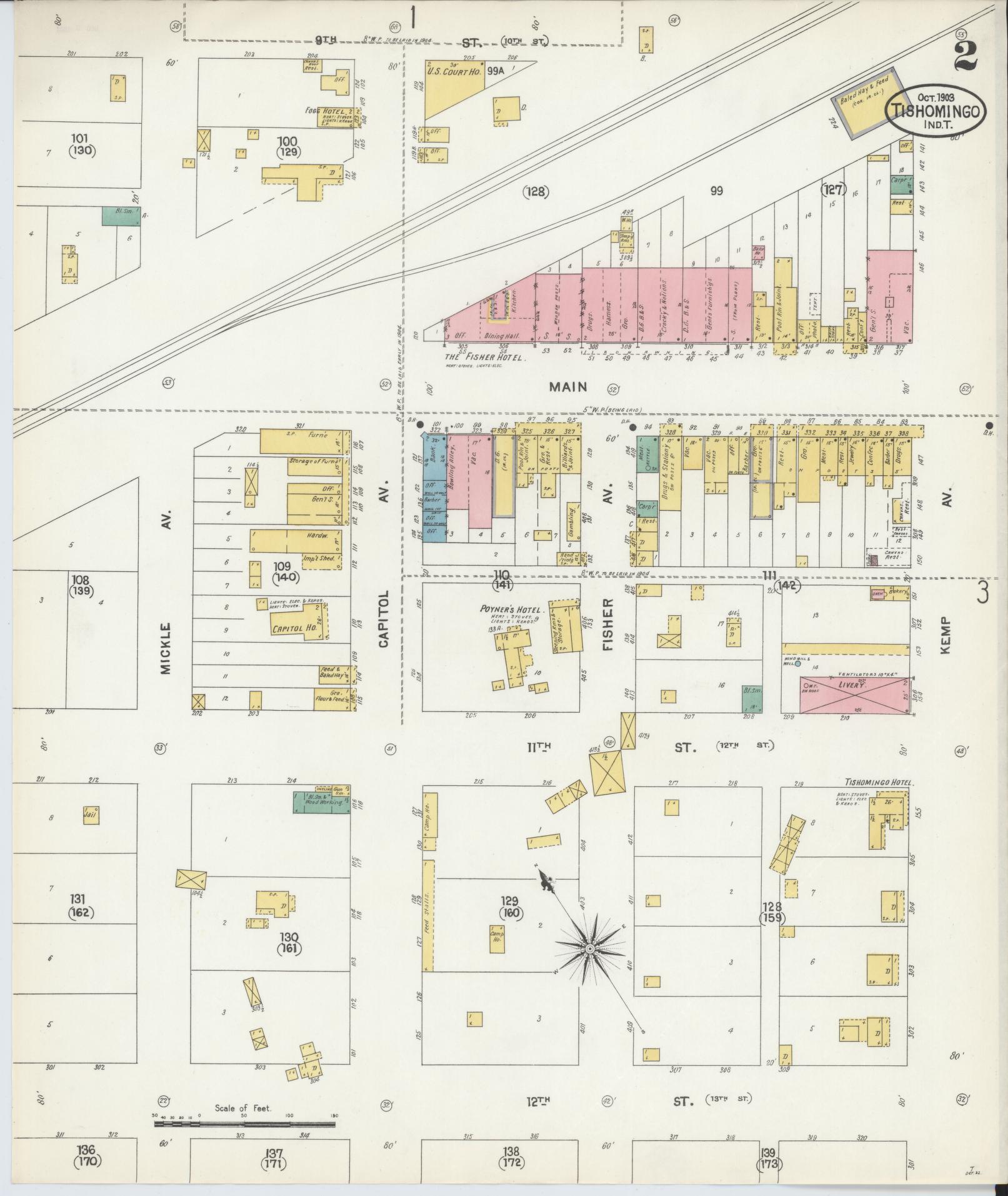 Sanborn Fire Insurance Map from Tishomingo, Johnston County, Oklahoma (1903), Sheet #0002 - Historic Sanborn Fire Insurance Map Print, vintage old map wall art, antique decor, genealogy gift, Oklahoma Oklahoma map