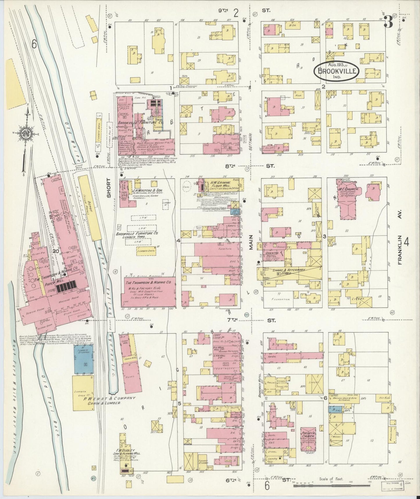 Sanborn Fire Insurance Map from Brookville, Franklin County, Indiana (1913), Sheet #0003 - Historic Sanborn Fire Insurance Map Print, vintage old map wall art, antique decor, genealogy gift, Indiana Indiana map