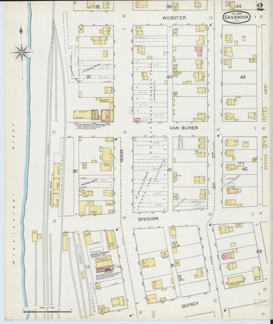 Sanborn Fire Insurance Map from Savanna, Carroll County, Illinois (1892), Sheet #0002 - Historic Sanborn Fire Insurance Map Print, vintage old map wall art, antique decor, genealogy gift, Illinois Illinois map