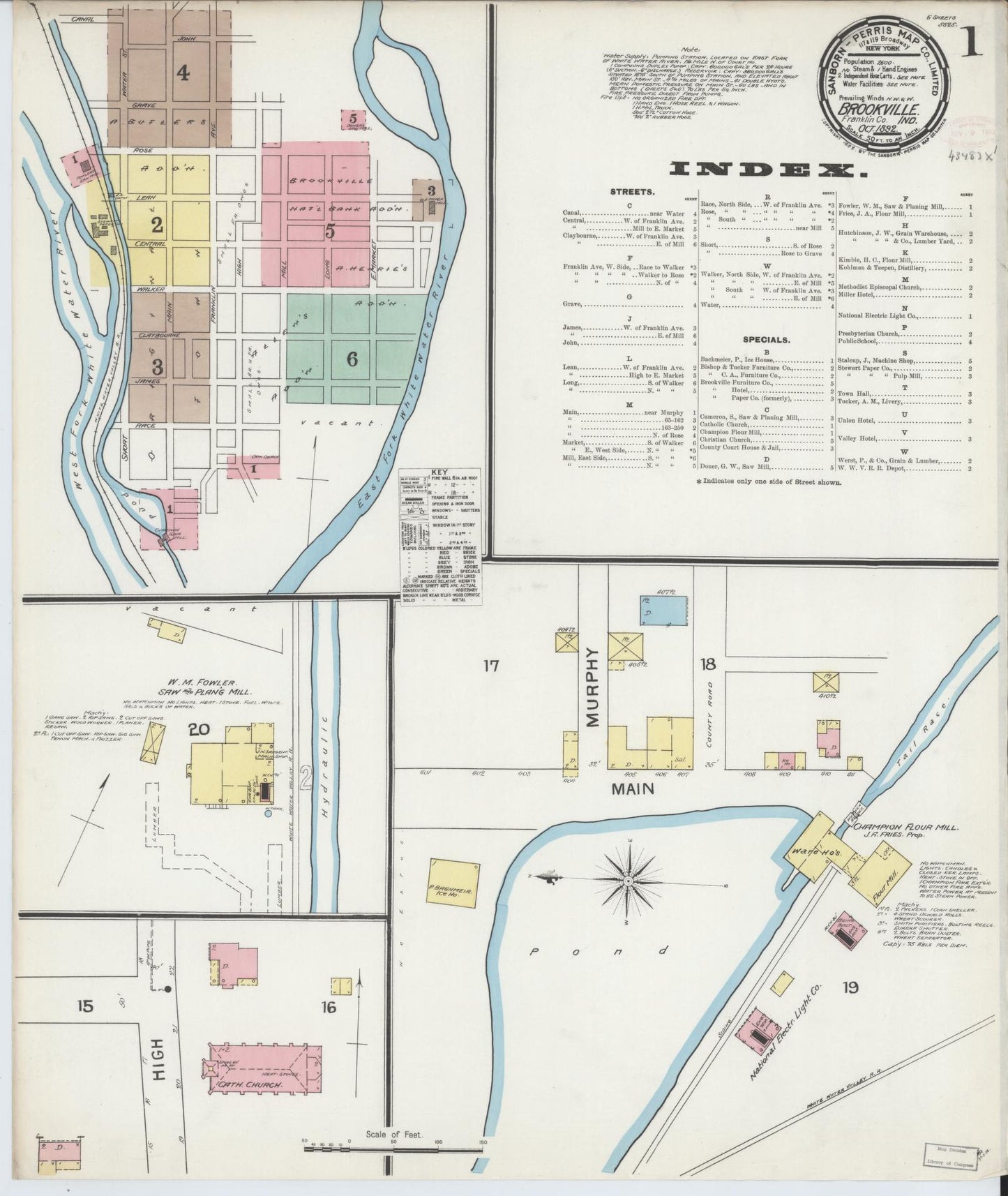 Sanborn Fire Insurance Map from Brookville, Franklin County, Indiana (1892), Sheet #0001 - Complete Map Set gallery image, historic Sanborn map, vintage wall art, Indiana Indiana