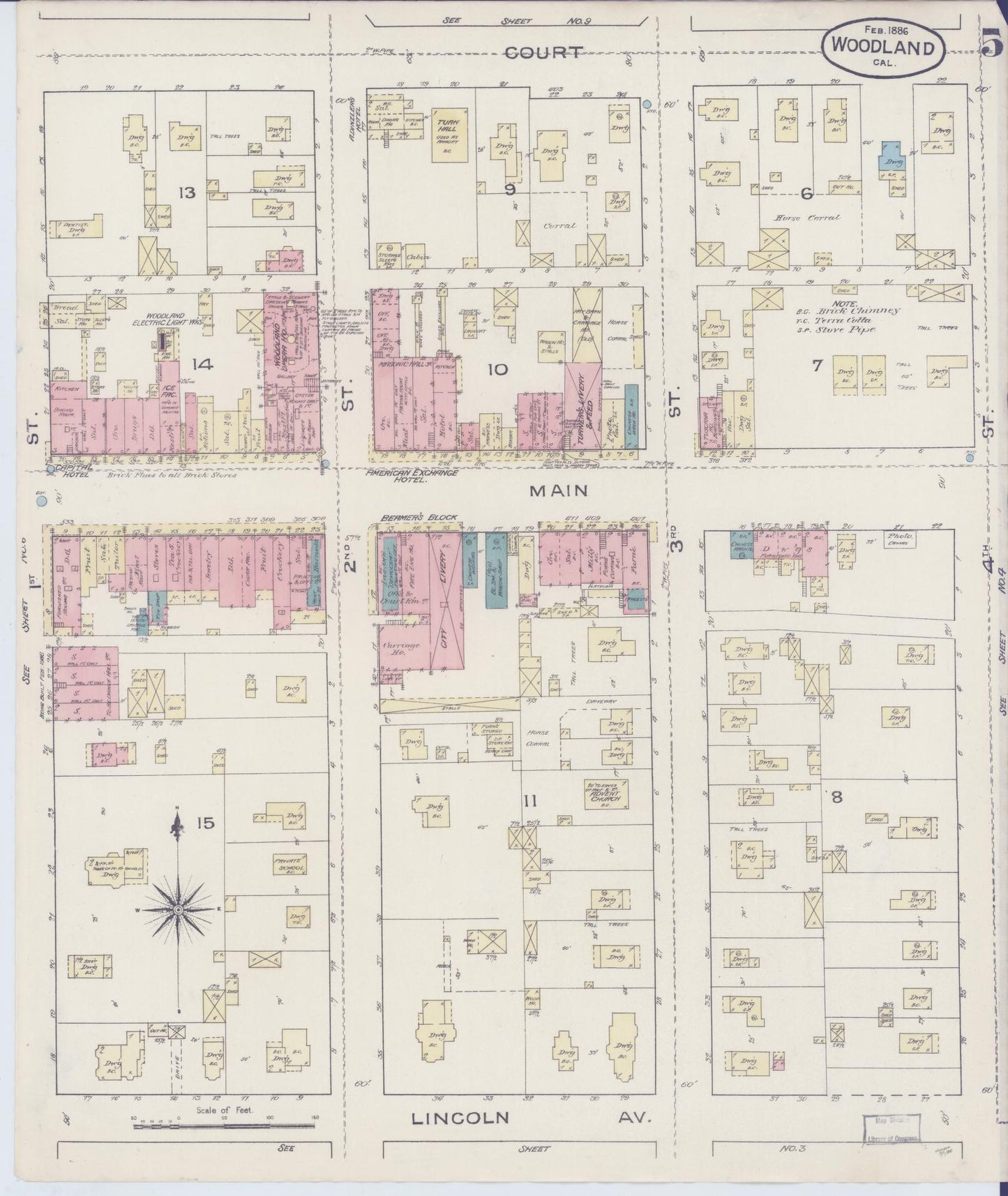 Sanborn Fire Insurance Map from Woodland, Yolo County, California (1886), Sheet #0005 - Complete Map Set gallery image, historic Sanborn map, vintage wall art, California California