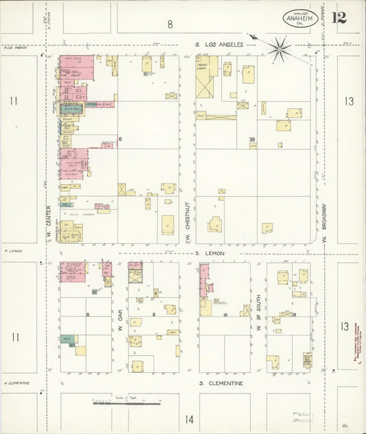 Sanborn Fire Insurance Map from Anaheim, Orange County, California (1907), Sheet #0012 - Historic Sanborn Fire Insurance Map Print, vintage old map wall art, antique decor, genealogy gift, California California map