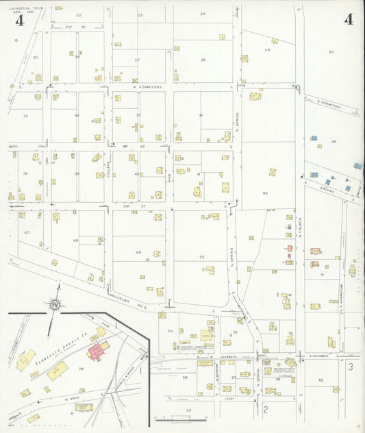 Sanborn Fire Insurance Map from Livingston, Overton County, Tennessee (1933), Sheet #0004 - Historic Sanborn Fire Insurance Map Print, vintage old map wall art, antique decor, genealogy gift, Tennessee Tennessee map