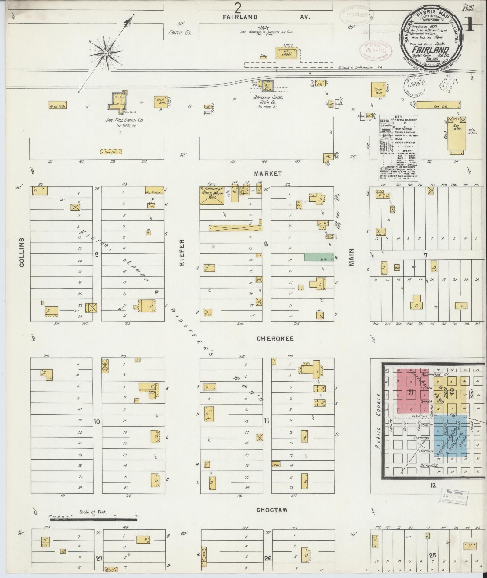 Sanborn Fire Insurance Map from Fairland, Ottawa County, Oklahoma (1898), Sheet #0001 - Complete Map Set gallery image, historic Sanborn map, vintage wall art, Oklahoma Oklahoma