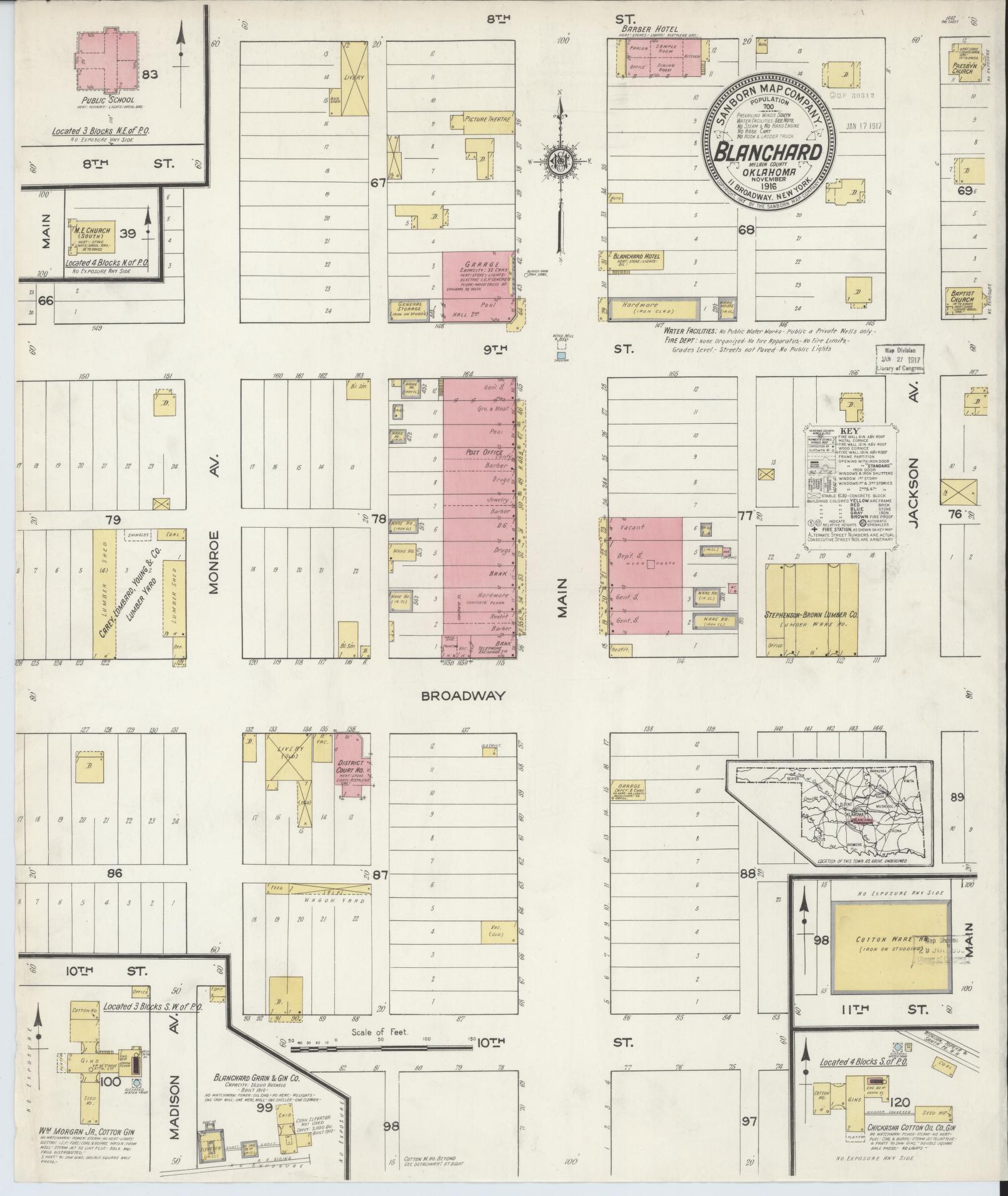Sanborn Fire Insurance Map from Blanchard, McClain County, Oklahoma (1916), Sheet #0001 - Historic Sanborn Fire Insurance Map Print, vintage old map wall art, antique decor, genealogy gift, Oklahoma Oklahoma map