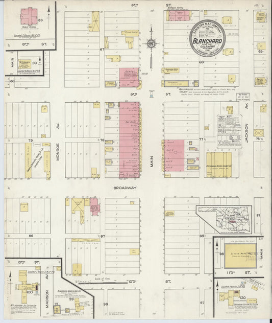 Sanborn Fire Insurance Map from Blanchard, McClain County, Oklahoma (1916), Sheet #0001 - Historic Sanborn Fire Insurance Map Print, vintage old map wall art, antique decor, genealogy gift, Oklahoma Oklahoma map