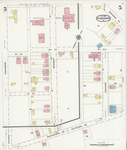 Sanborn Fire Insurance Map from Pennsburg, Montgomery County, Pennsylvania (1924), Sheet #0005 - Historic Sanborn Fire Insurance Map Print, vintage old map wall art, antique decor, genealogy gift, Pennsylvania Pennsylvania map