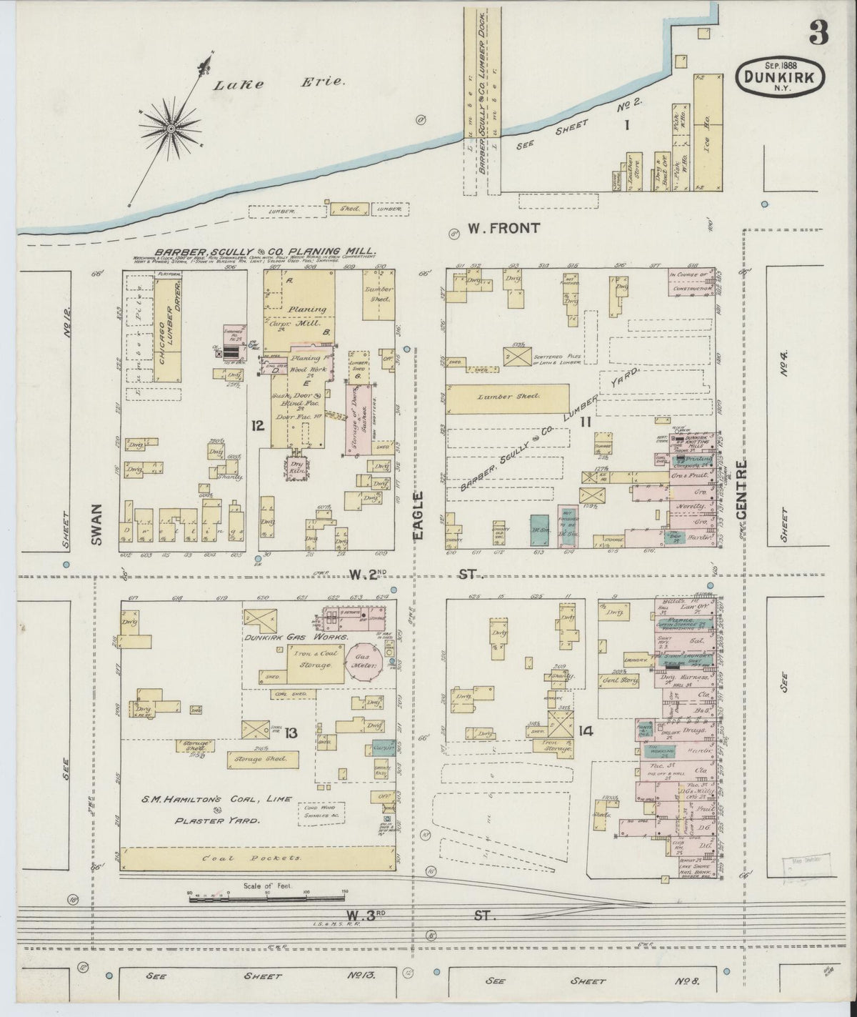 Sanborn Fire Insurance Map from Dunkirk, Chautauqua County, New York (1888), Sheet #0003 - Complete Map Set gallery image, historic Sanborn map, vintage wall art, New York New York