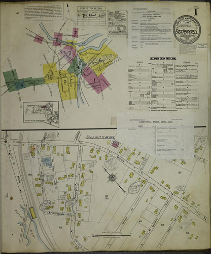 Sanborn Fire Insurance Map from East Pepperell, Middlesex County, Massachusetts (1953), Sheet #0001 - Historic Sanborn Fire Insurance Map Print, vintage old map wall art, antique decor, genealogy gift, Massachusetts Massachusetts map
