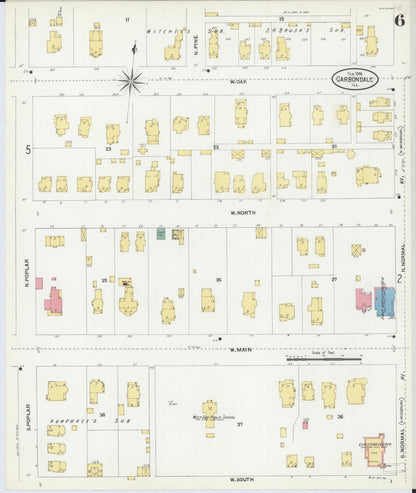 Sanborn Fire Insurance Map from Carbondale, Jackson County, Illinois (1906), Sheet #0006 - Complete Map Set gallery image, historic Sanborn map, vintage wall art, Illinois Illinois